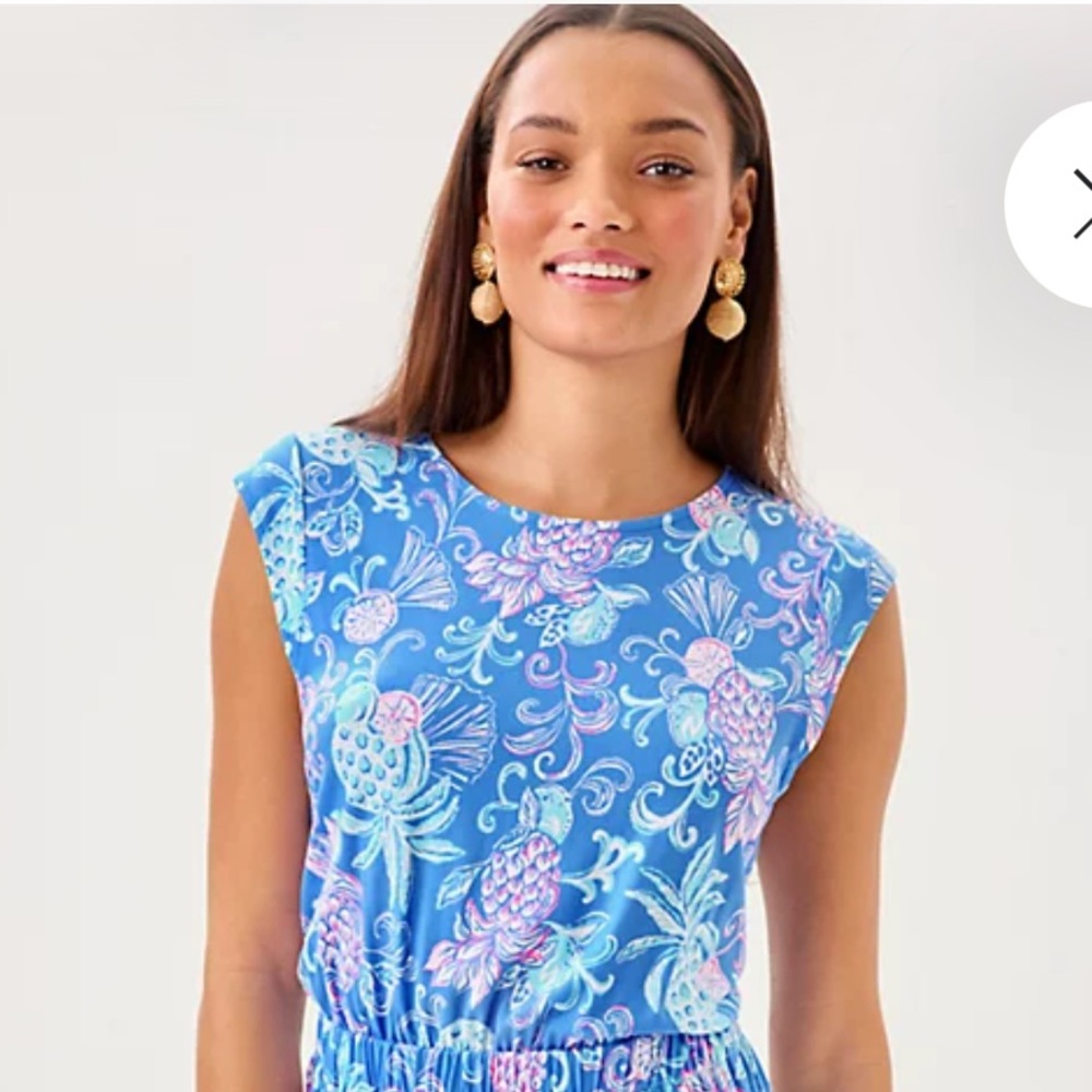 Lilly Pulitzer | NWT Danville Dress Women’s Large Sunwashed Blue Citrus Crush - Picture 2 of 10